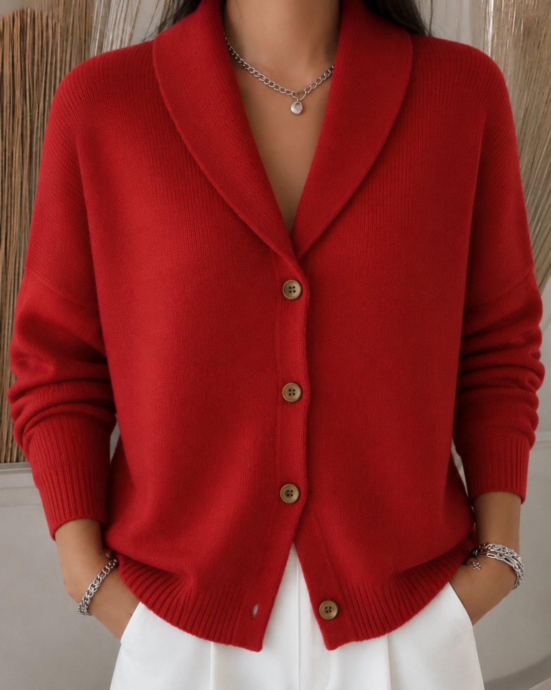 Effortless Cardigan Sweater for Women with Polo Collar Button Front Knit Style