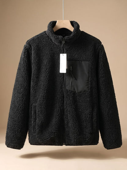 Cozy Sherpa Fleece Jacket for Women with Stand Collar Long Sleeve Full Zip Relaxed Style