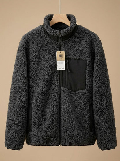 Cozy Sherpa Fleece Jacket for Women with Stand Collar Long Sleeve Full Zip Relaxed Style