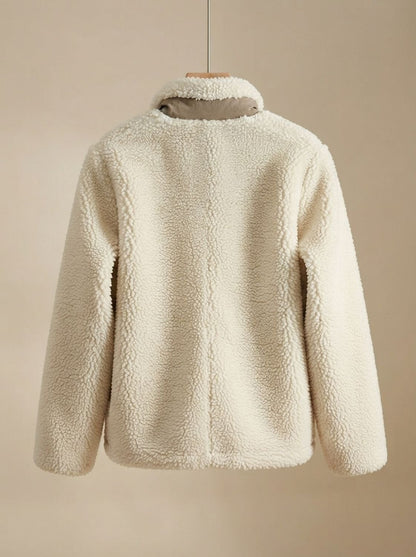 Cozy Sherpa Fleece Jacket for Women with Stand Collar Long Sleeve Full Zip Relaxed Style