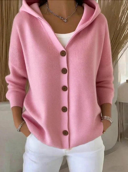 Effortless Cardigan Sweater for Women with Hooded Button-Front Knit Relaxed Fit
