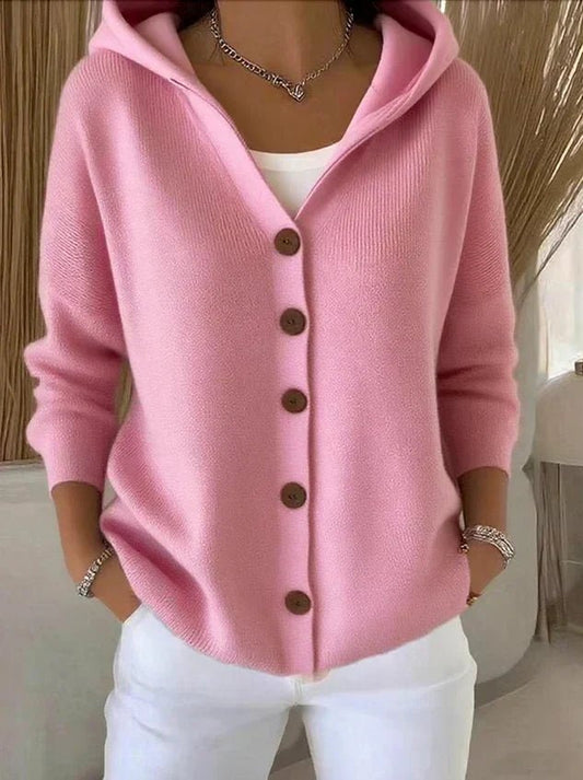 Effortless Cardigan Sweater for Women with Hooded Button-Front Knit Relaxed Fit