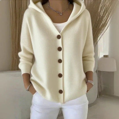 Effortless Cardigan Sweater for Women with Hooded Button-Front Knit Relaxed Fit