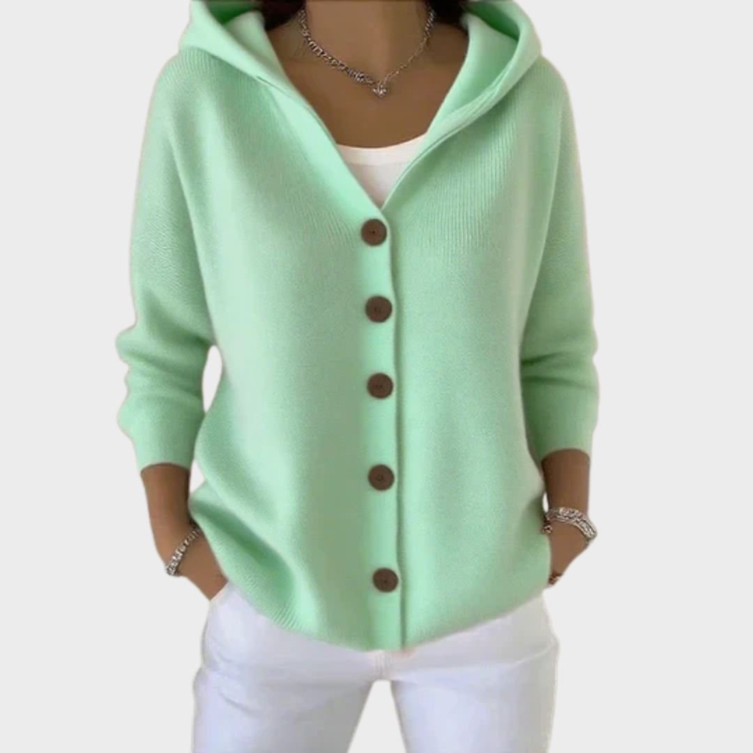 Effortless Cardigan Sweater for Women with Hooded Button-Front Knit Relaxed Fit