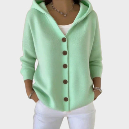 Effortless Cardigan Sweater for Women with Hooded Button-Front Knit Relaxed Fit