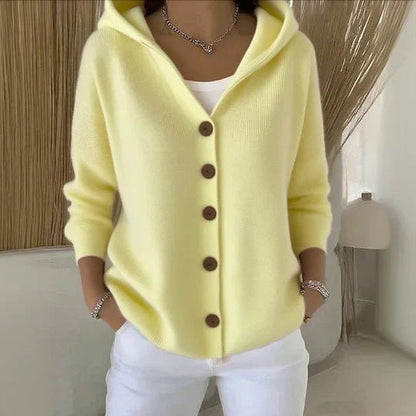 Effortless Cardigan Sweater for Women with Hooded Button-Front Knit Relaxed Fit