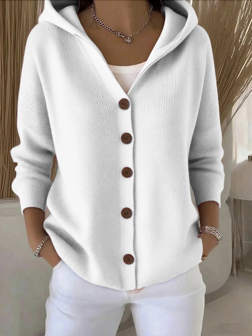Effortless Cardigan Sweater for Women with Hooded Button-Front Knit Relaxed Fit