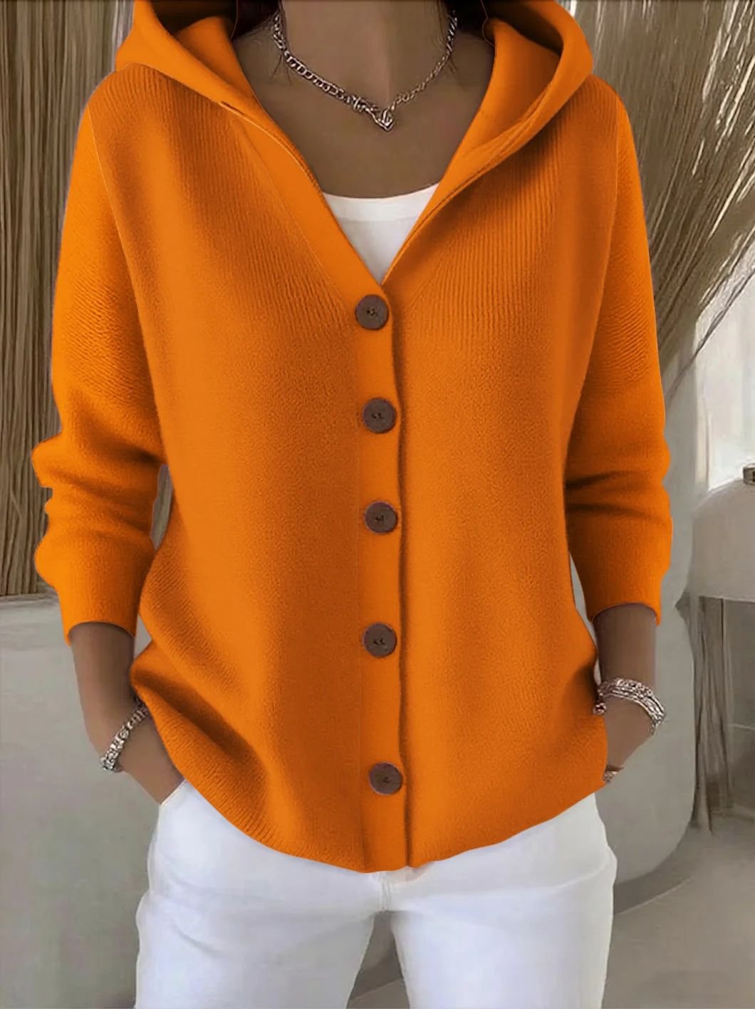 Effortless Cardigan Sweater for Women with Hooded Button-Front Knit Relaxed Fit