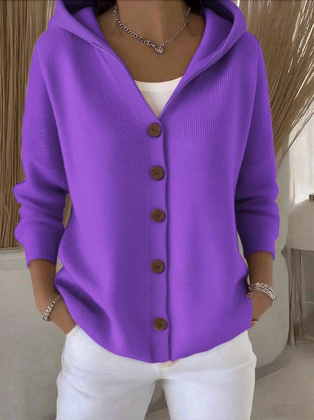 Effortless Cardigan Sweater for Women with Hooded Button-Front Knit Relaxed Fit