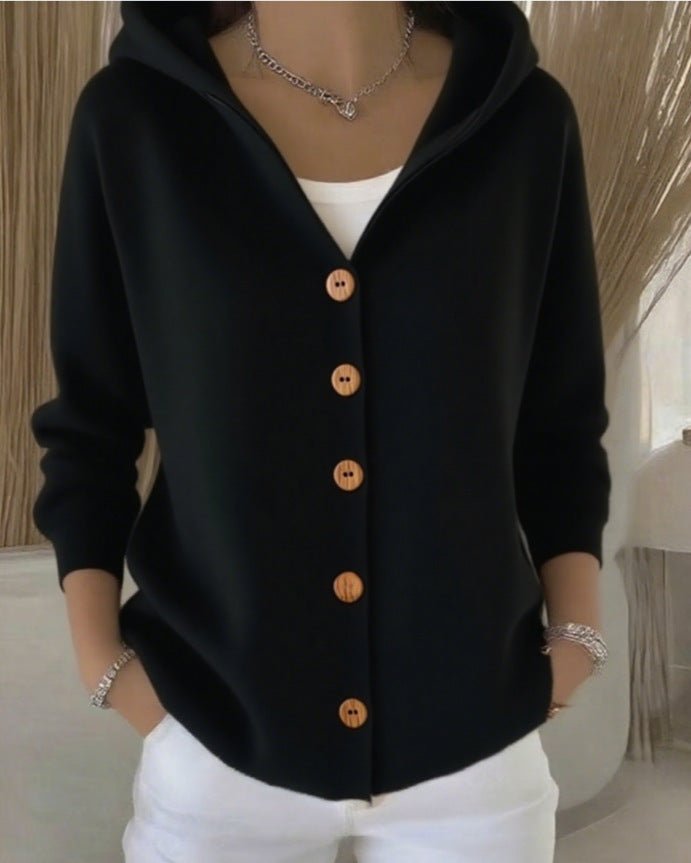 Effortless Cardigan Sweater for Women with Hooded Button-Front Knit Relaxed Fit