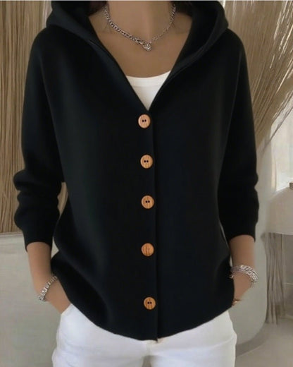 Effortless Cardigan Sweater for Women with Hooded Button-Front Knit Relaxed Fit
