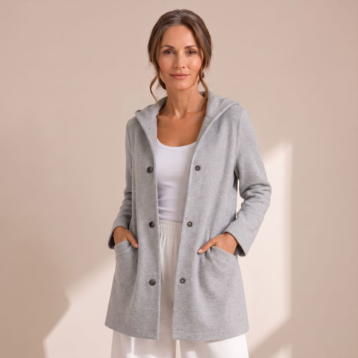 Cozy Red Wool Coat for Women with Hooded Collar Button Front Long Sleeve Relaxed Winter Style
