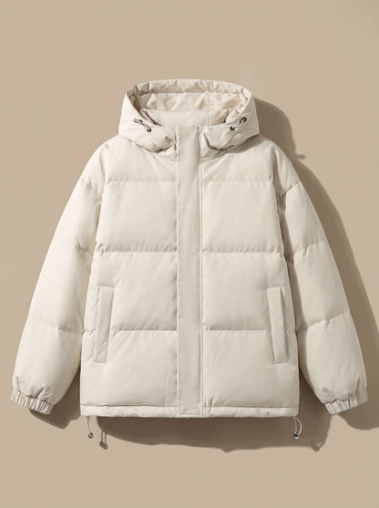 Cozy Relaxed Puffer Jacket for Women with Hooded Collar Long Sleeve Quilted Zip Winter Style