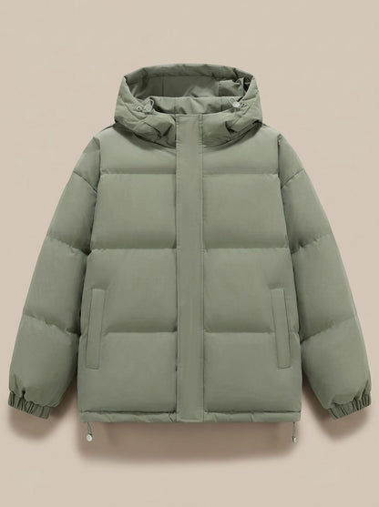Cozy Relaxed Puffer Jacket for Women with Hooded Collar Long Sleeve Quilted Zip Winter Style