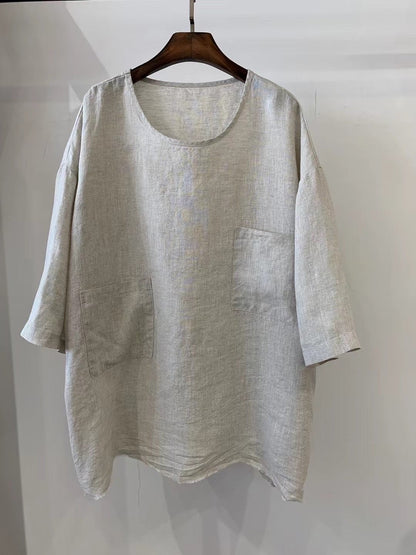 Effortless Tunics for Women with Relaxed Linen Patch Pocket Casual Style