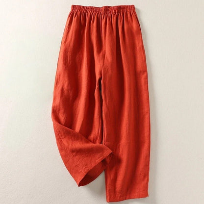 Effortless Linen Tapered Pants for Women with High Waist Elastic Relaxed Ankle Casual Style
