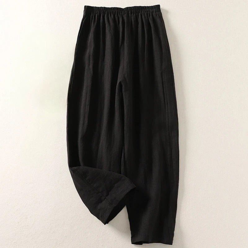 Effortless Linen Tapered Pants for Women with High Waist Elastic Relaxed Ankle Casual Style