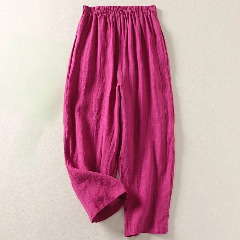 Effortless Linen Tapered Pants for Women with High Waist Elastic Relaxed Ankle Casual Style