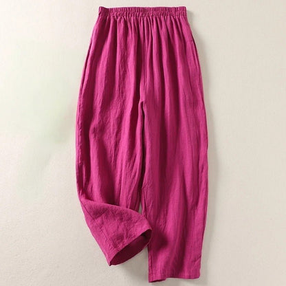 Effortless Linen Tapered Pants for Women with High Waist Elastic Relaxed Ankle Casual Style