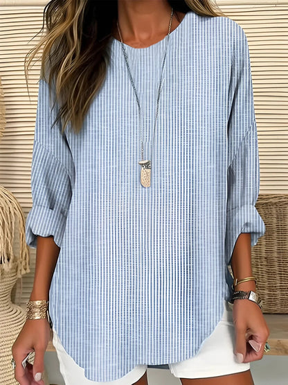 Effortless Blouses for Women with Long Sleeve Striped Crew Neck Relaxed Fit