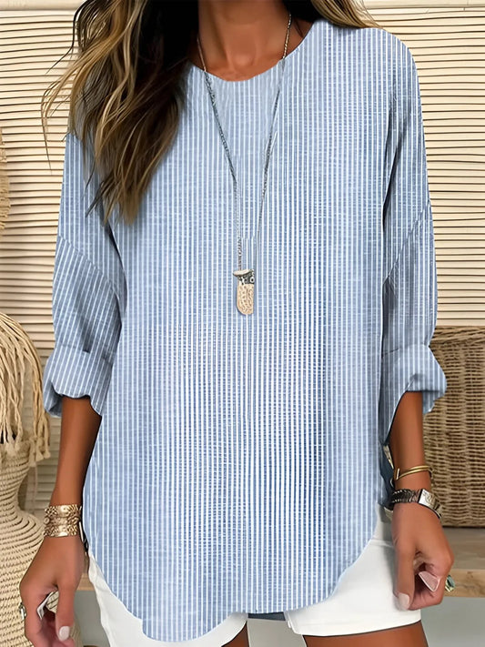 Effortless Blouses for Women with Long Sleeve Striped Crew Neck Relaxed Fit