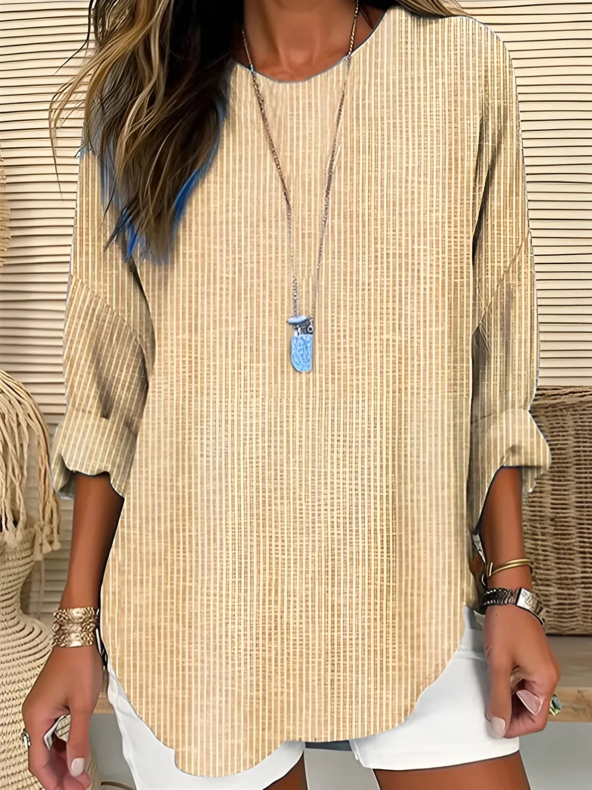 Effortless Blouses for Women with Long Sleeve Striped Crew Neck Relaxed Fit