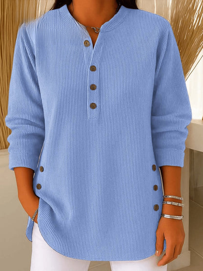 Effortless Tunics for Women with Longline Ribbed Henley Relaxed Fit Curved Hem
