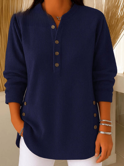 Effortless Tunics for Women with Longline Ribbed Henley Relaxed Fit Curved Hem