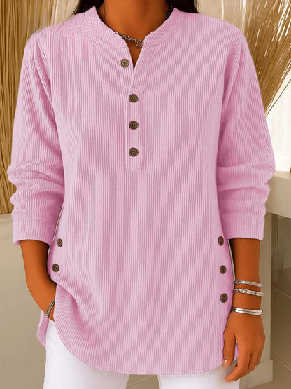 Effortless Tunics for Women with Longline Ribbed Henley Relaxed Fit Curved Hem