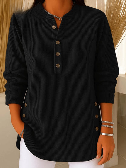 Effortless Tunics for Women with Longline Ribbed Henley Relaxed Fit Curved Hem