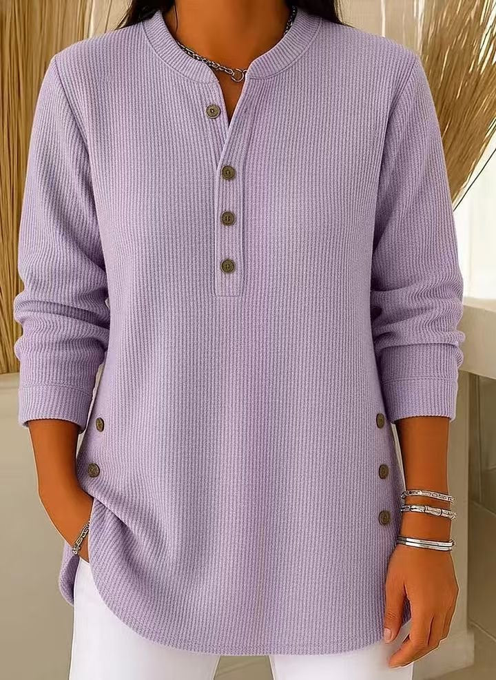 Effortless Tunics for Women with Longline Ribbed Henley Relaxed Fit Curved Hem