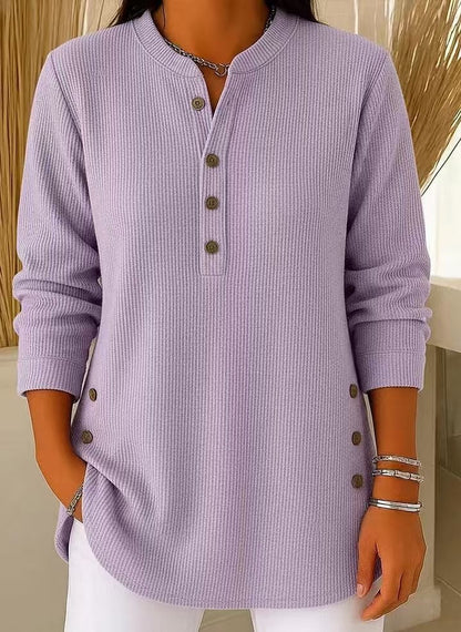 Effortless Tunics for Women with Longline Ribbed Henley Relaxed Fit Curved Hem