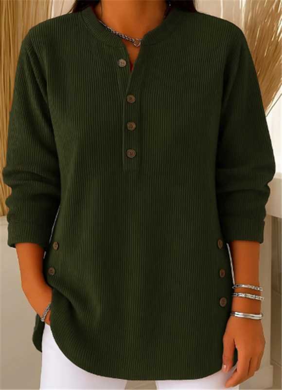Effortless Tunics for Women with Longline Ribbed Henley Relaxed Fit Curved Hem