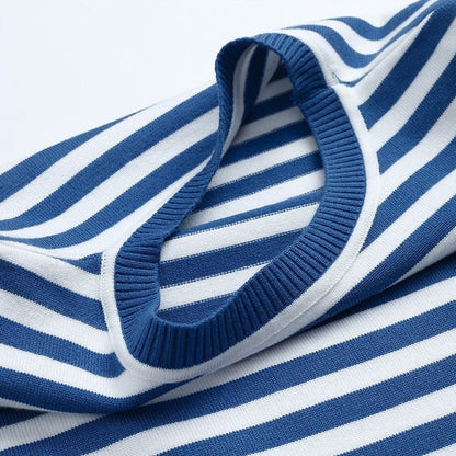 Effortless Sweaters for Women with Nautical Stripe Crew Neckline Relaxed Long Sleeve Style