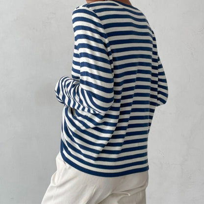 Effortless Sweaters for Women with Nautical Stripe Crew Neckline Relaxed Long Sleeve Style