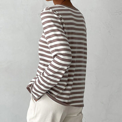 Effortless Sweaters for Women with Nautical Stripe Crew Neckline Relaxed Long Sleeve Style