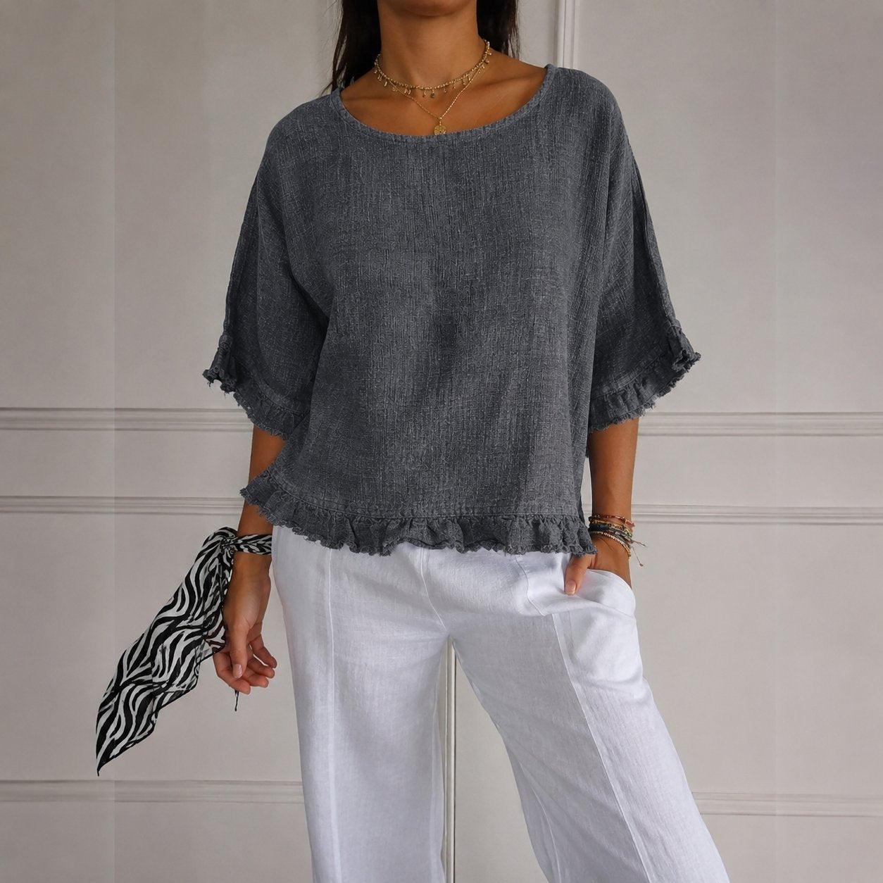 Effortless Blouses for Women with Ruffle Hem Relaxed Linen Style