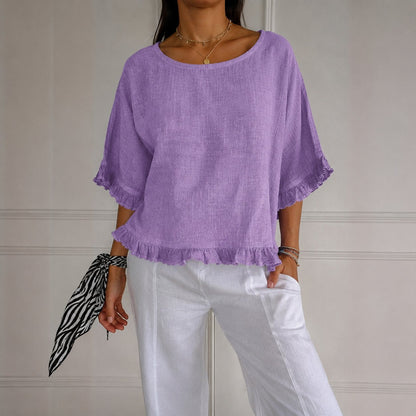 Effortless Blouses for Women with Ruffle Hem Relaxed Linen Style