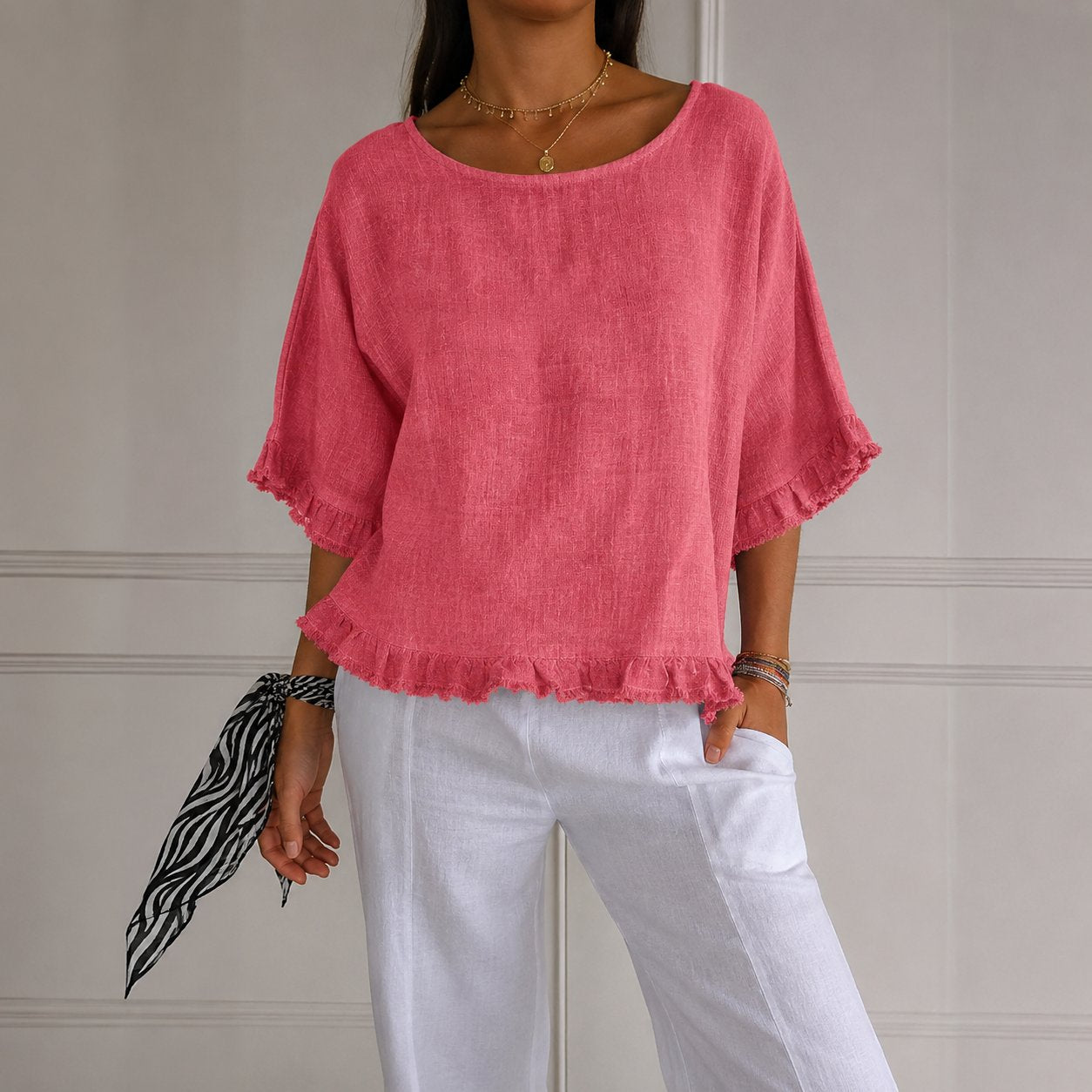 Effortless Blouses for Women with Ruffle Hem Relaxed Linen Style
