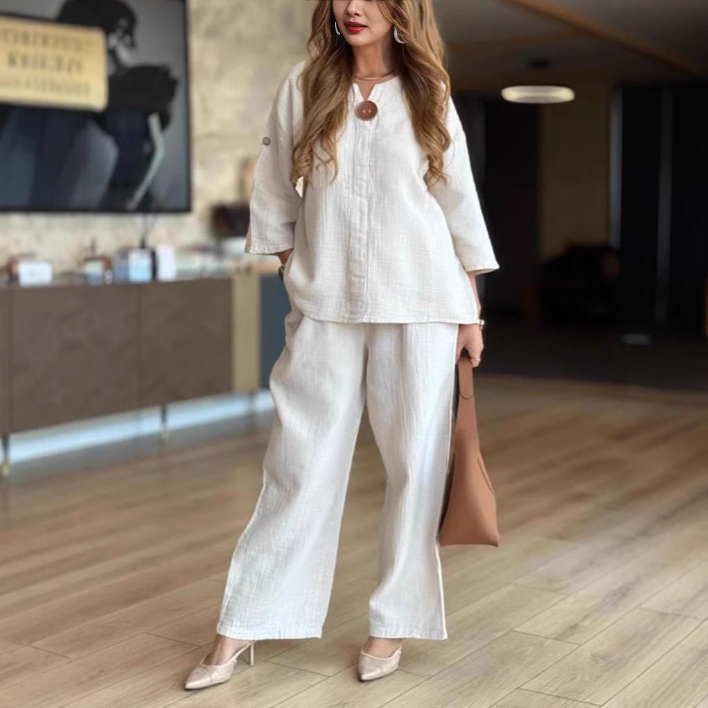 Effortless Tunics for Women with Wide Leg Palazzo Pants Linen Look Two Piece Set