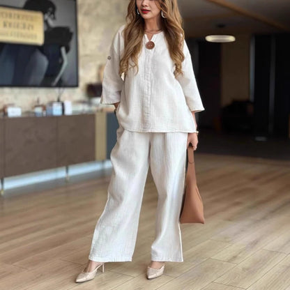 Effortless Tunics for Women with Wide Leg Palazzo Pants Linen Look Two Piece Set