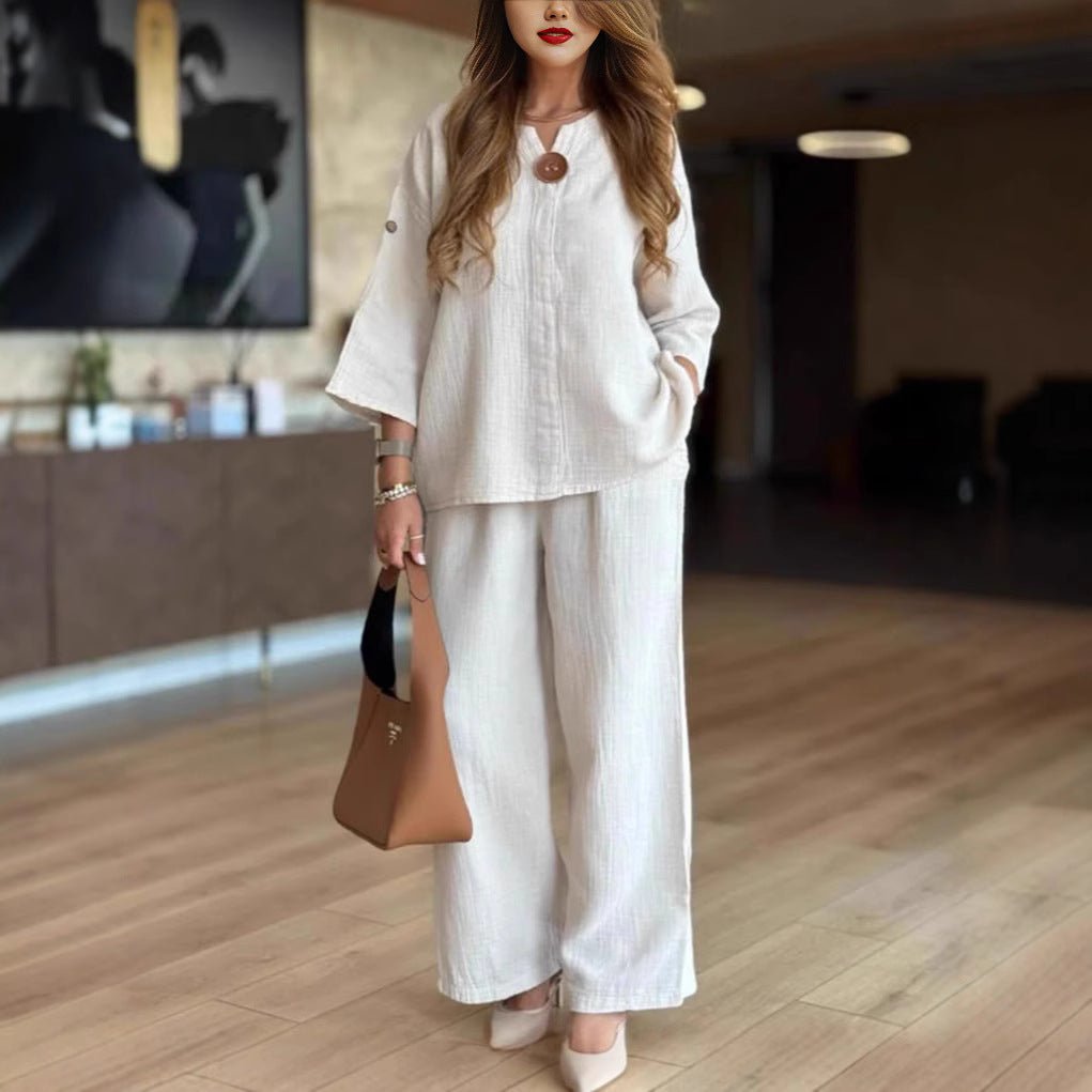 Effortless Tunics for Women with Wide Leg Palazzo Pants Linen Look Two Piece Set