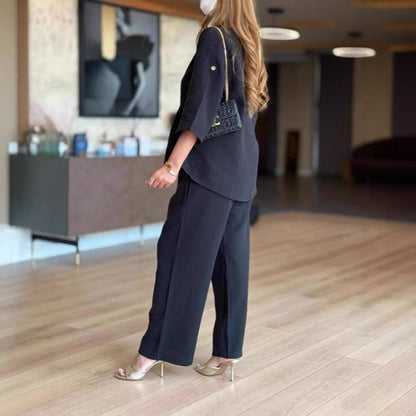 Effortless Tunics for Women with Wide Leg Palazzo Pants Linen Look Two Piece Set