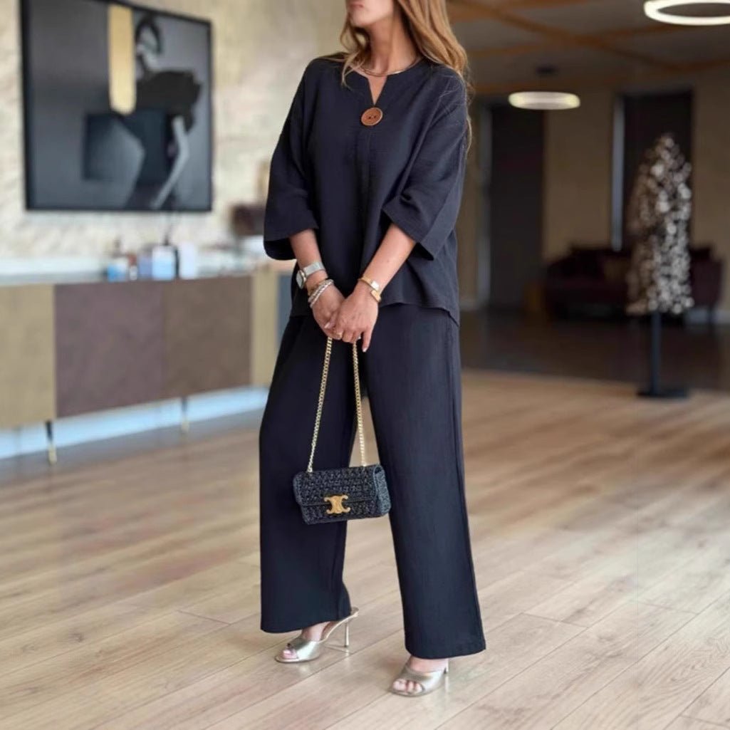Effortless Tunics for Women with Wide Leg Palazzo Pants Linen Look Two Piece Set