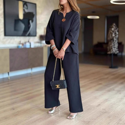 Effortless Tunics for Women with Wide Leg Palazzo Pants Linen Look Two Piece Set