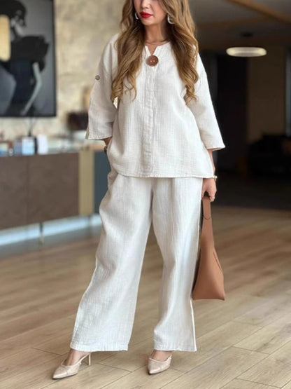 Effortless Tunics for Women with Wide Leg Palazzo Pants Linen Look Two Piece Set