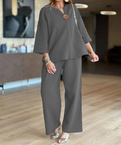 Effortless Tunics for Women with Wide Leg Palazzo Pants Linen Look Two Piece Set