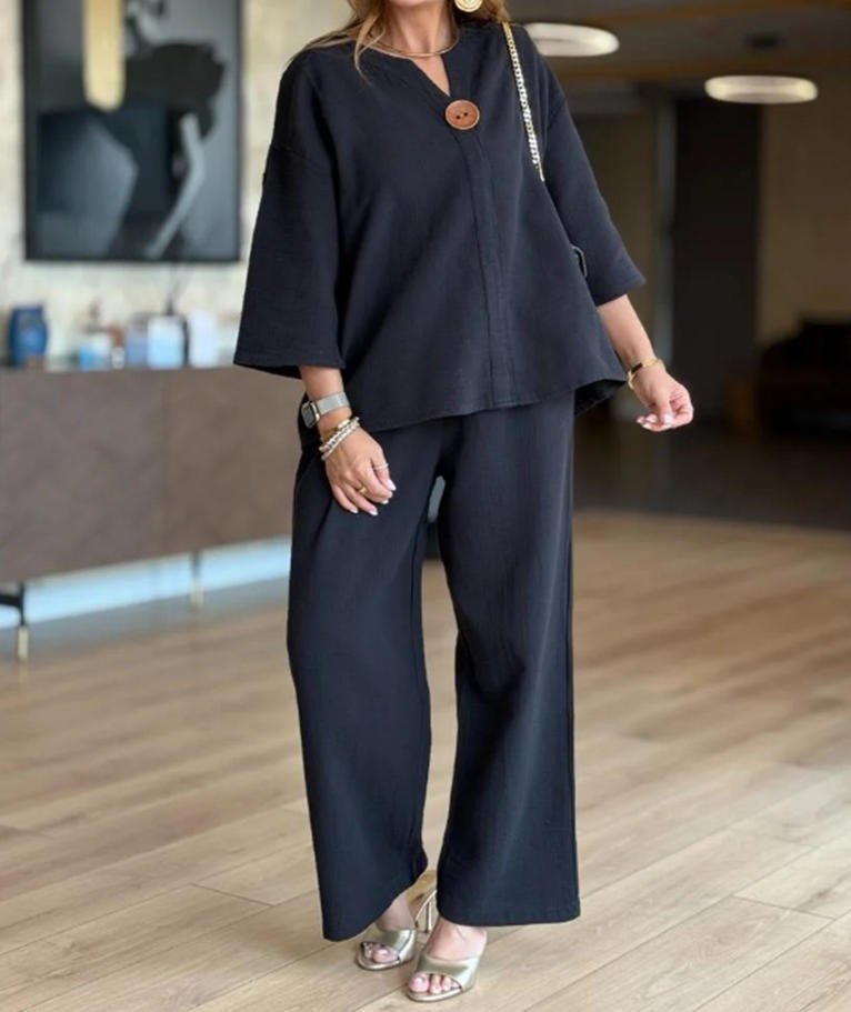 Effortless Tunics for Women with Wide Leg Palazzo Pants Linen Look Two Piece Set