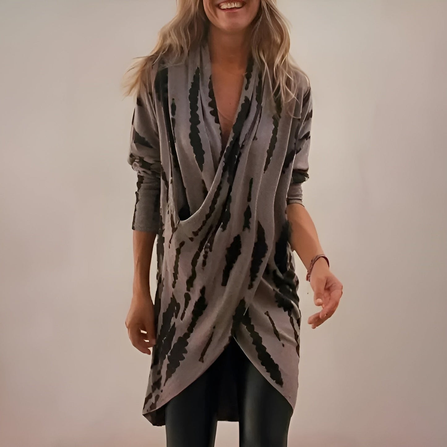 Effortless Tunics for Women with V-Neck Abstract Print Draped Relaxed Fit