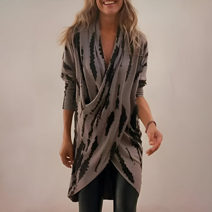 Effortless Tunics for Women with V-Neck Abstract Print Draped Relaxed Fit